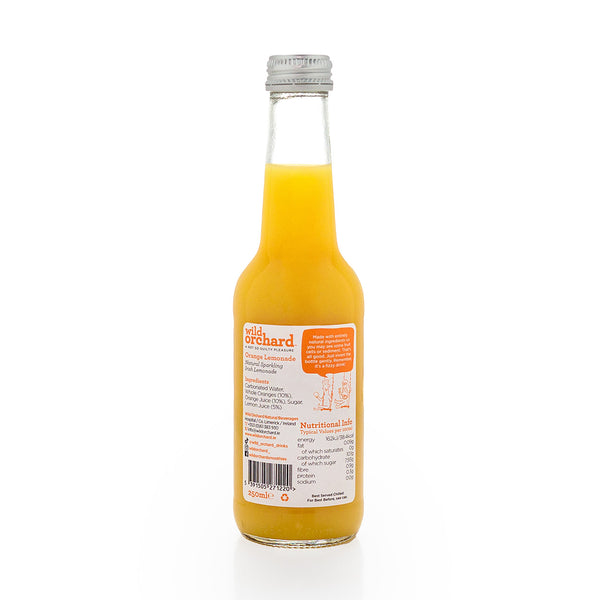 Bottle of Wild Orchard orange lemonade on a white background