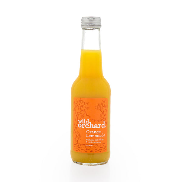 Bottle of Wild Orchard Orange Lemonade on a white background